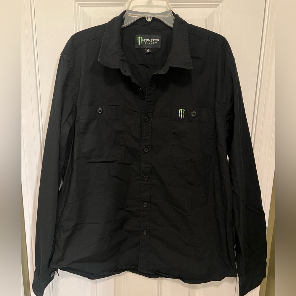 Monster Energy Shirt Mens Size X Large Long Sleeve Button Up Embroidered Logo